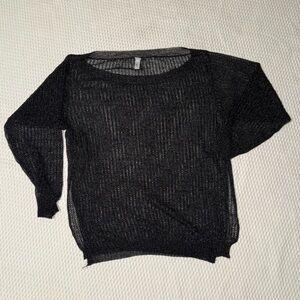 Pebby Forevee Side Slit Mesh Slouchy Off Shoulder Blouse